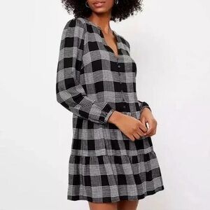 LOFT Black and White Checkered Long Sleeve Dress